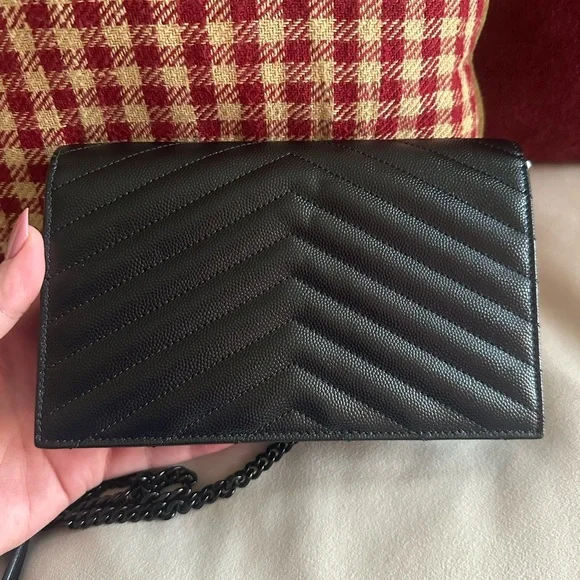 Yves Saint Laurent Black Cassandre Envelope Chain Wallet - Picture 4 of 6